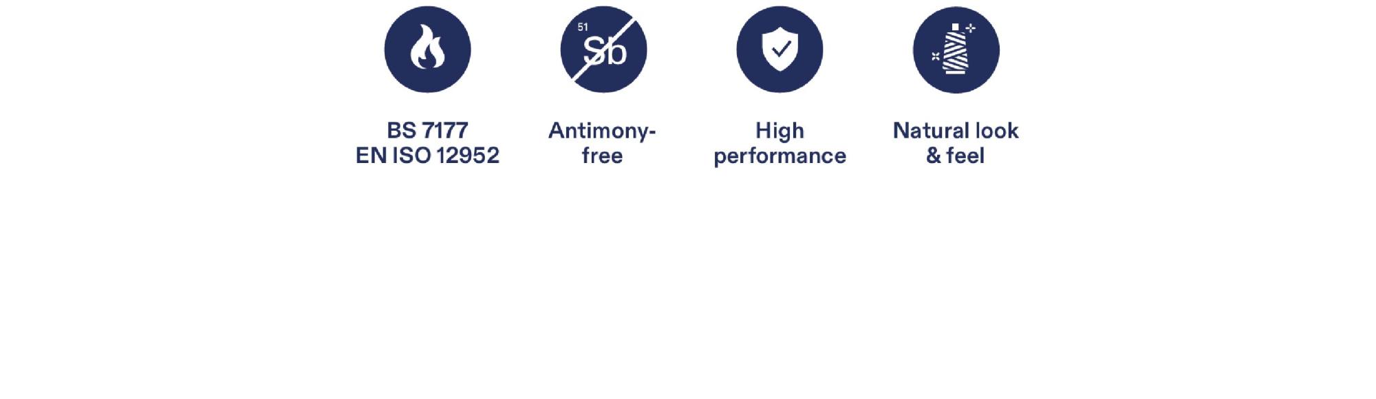 Kanecaron Inherently flame retardant fibre from GTA textiles Belgium - Emblems