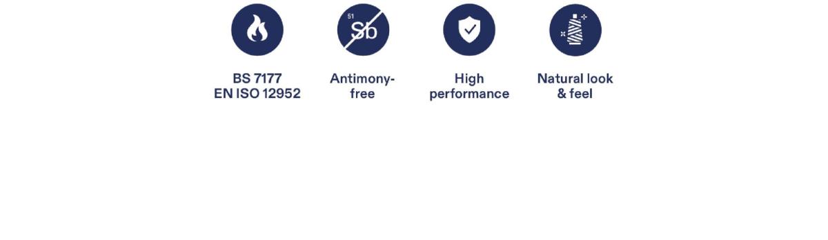 Kanecaron Inherently flame retardant fibre from GTA textiles Belgium - Emblems